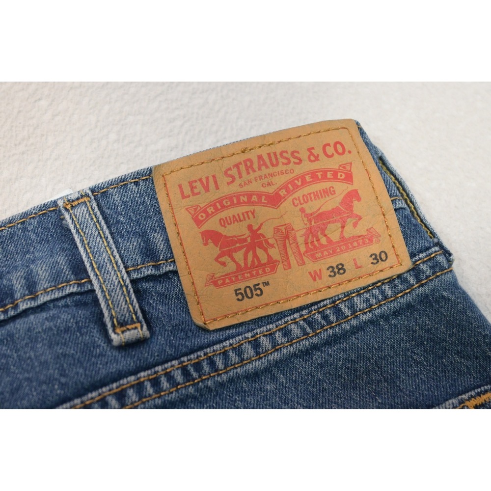 Levis 505 Regular Fit Jeans Mens 38x30 Blue Stretch Straight Leg Excellent